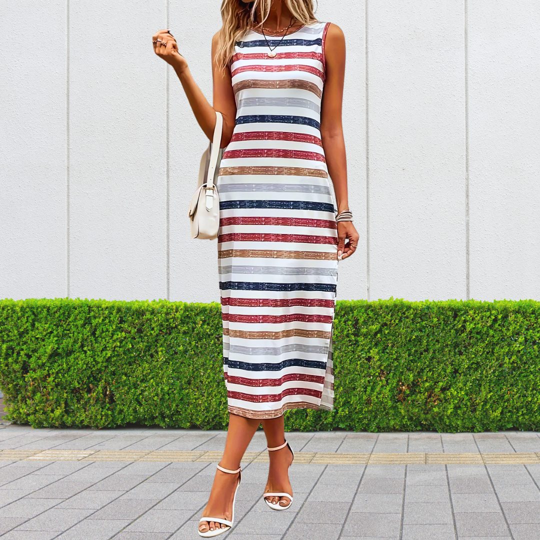 Leigh™ • Sleeveless long striped dress