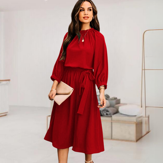 Sally™ • Romantic Midi Dress with Waist Bow