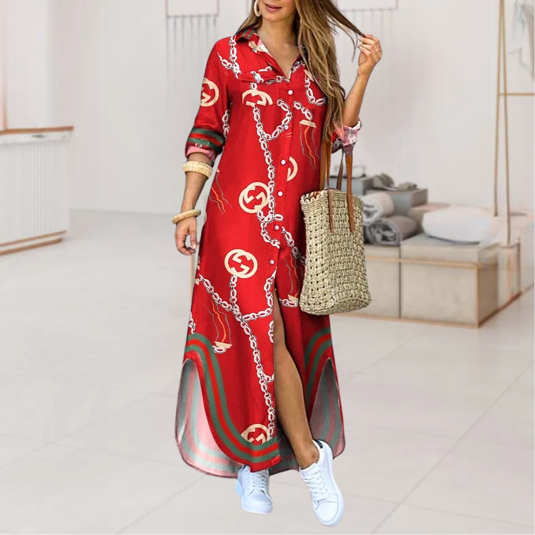 Glenda™ • Patterned Maxi Shirt Dress