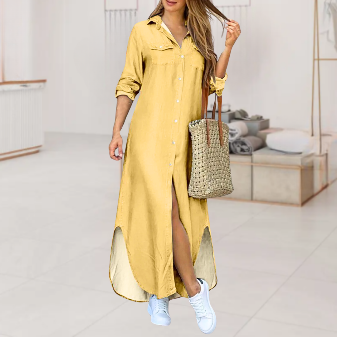 Susie™ • Solid Color Maxi Shirt Dress