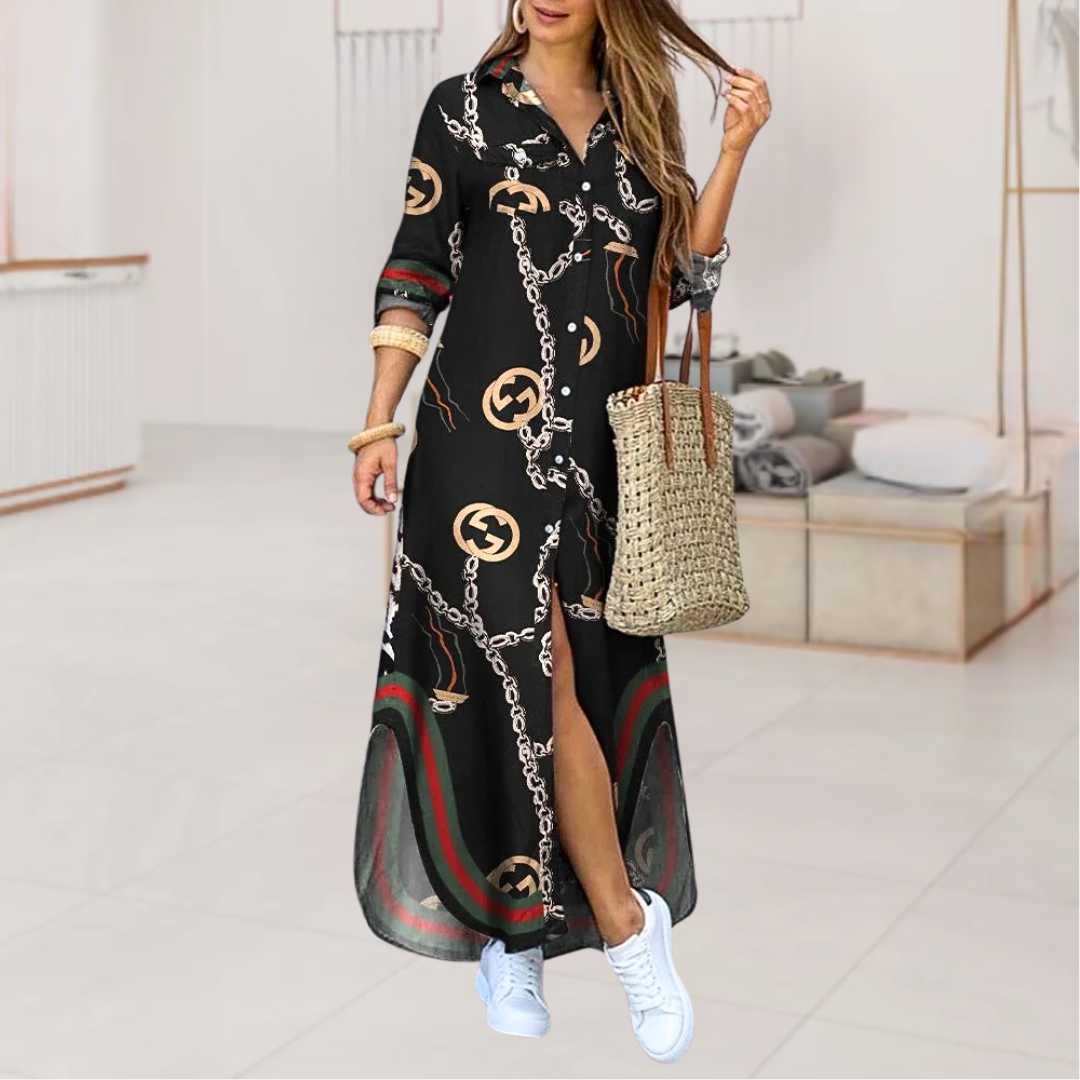 Glenda™ • Patterned Maxi Shirt Dress