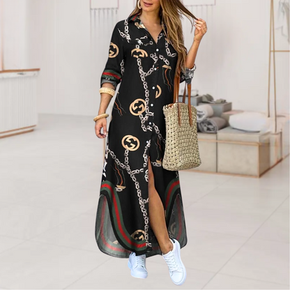 Glenda™ • Patterned Maxi Shirt Dress