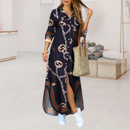 Glenda™ • Patterned Maxi Shirt Dress