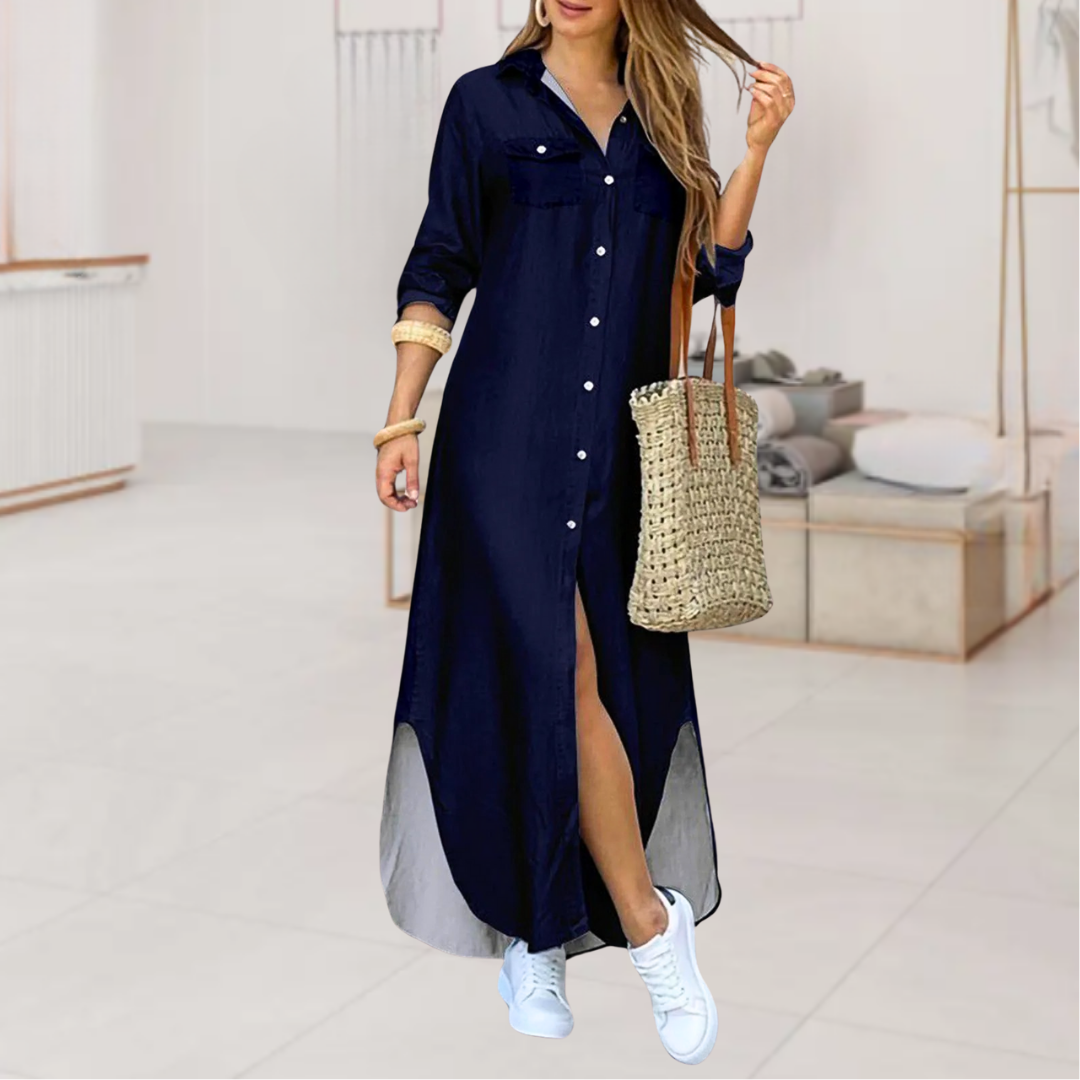 Susie™ • Solid Color Maxi Shirt Dress