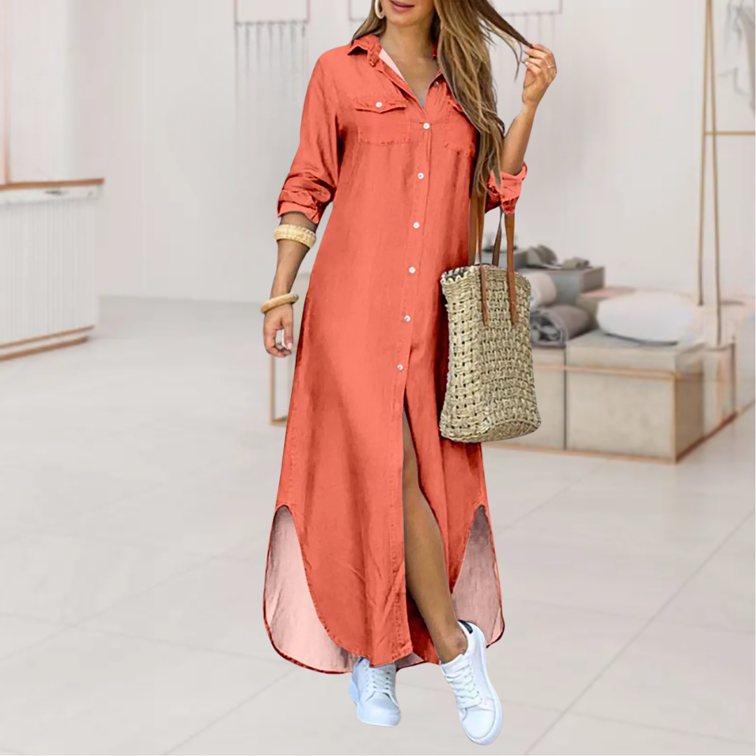 Susie™ • Solid Color Maxi Shirt Dress