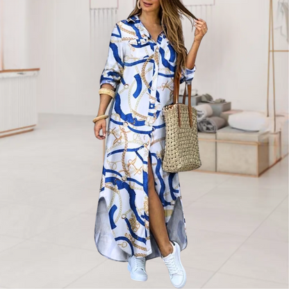 Glenda™ • Patterned Maxi Shirt Dress