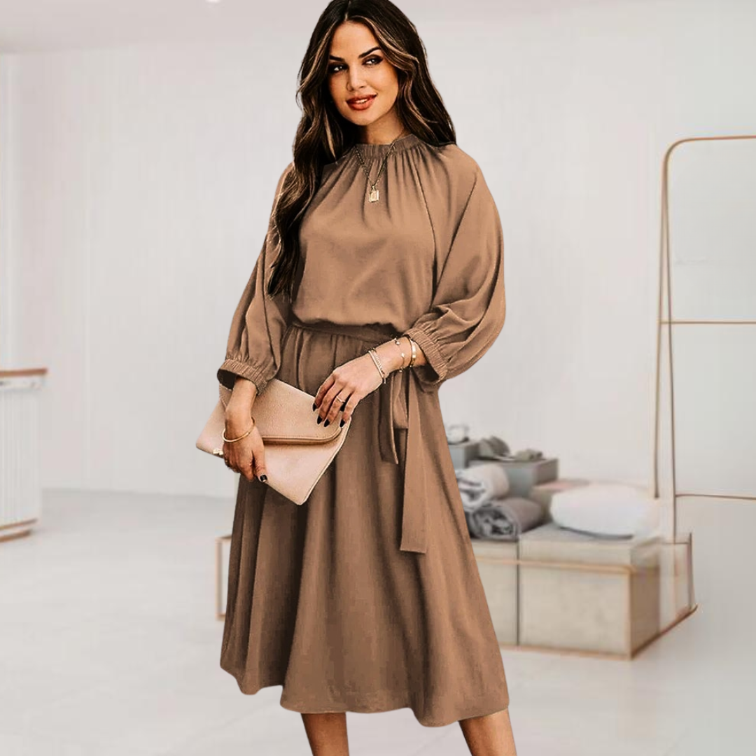 Sally™ • Romantic Midi Dress with Waist Bow