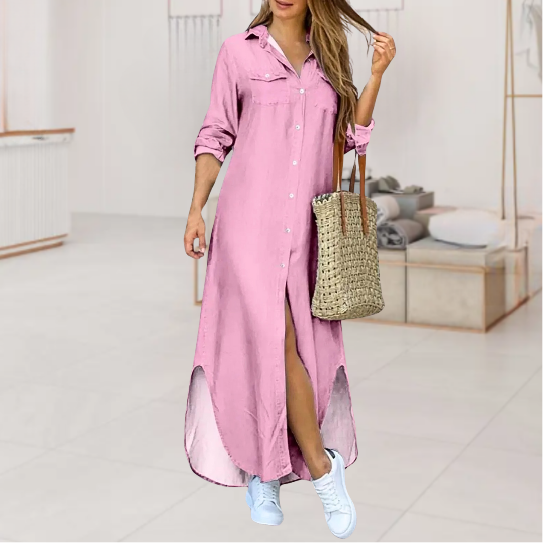 Susie™ • Solid Color Maxi Shirt Dress