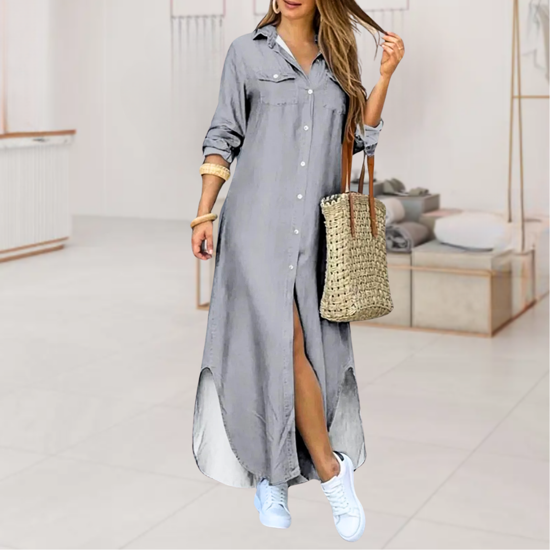 Susie™ • Solid Color Maxi Shirt Dress